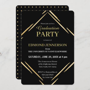 Elegant Black Gold Geometric 2025 Graduation Party Invitation