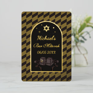 Elegant Black Gold Geometric Bar Mitzvah Tefillin