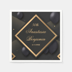 Elegant Black Gold Geometric Birthday Party Napkin