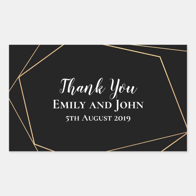Elegant Black & Gold Geometric Lines Wedding Favou Rectangular Sticker (Front)