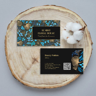Elegant Black Gold Ginkgo Floral Feminine  Business Card