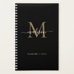 Elegant Black Gold Girly Monogram Script Name 2021 Planner<br><div class="desc">Elegant Black Gold Girly Feminine Monogram Script Name 2021 Planner</div>