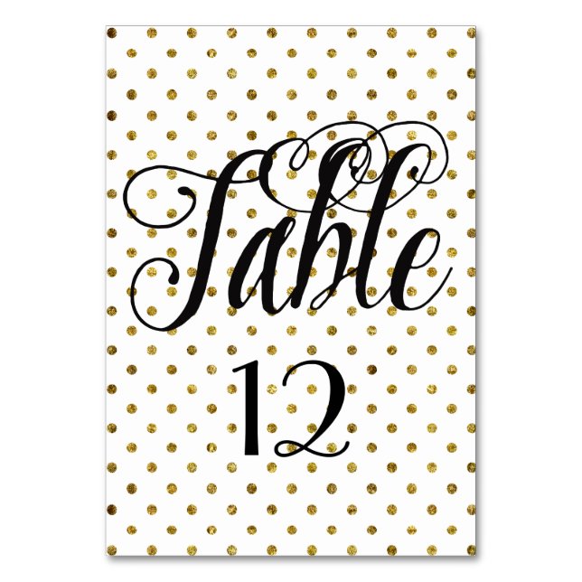 Elegant Black Gold Glam Dots table number (Front)