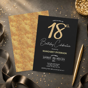 Elegant Black Gold Glitter 18th Birthday Party Invitation