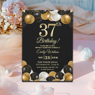 Elegant Black Gold Glitter 37th Birthday Party Invitation