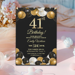 Elegant Black Gold Glitter 41st Birthday Party Invitation