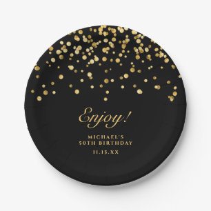 Elegant Black & Gold Glitter 50th Birthday  Paper Plate