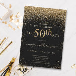 Elegant Black Gold Glitter 50th Birthday Party Invitation<br><div class="desc">This elegant design features a black background,  gold glitter,  and custom script lettering. What a beautiful way to invite your guests to this special occasion.</div>