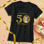 Elegant Black Gold Glitter 50th Birthday Photo T-Shirt<br><div class="desc">Celebrate your golden jubilee in style with our Black Gold Glitter 50th Birthday Photo T-shirt! The perfect blend of fashion and sentiment,  making your 50th birthday memorable!</div>
