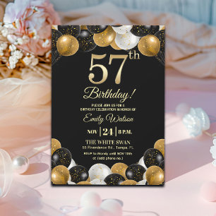 Elegant Black Gold Glitter 57th Birthday Party Invitation