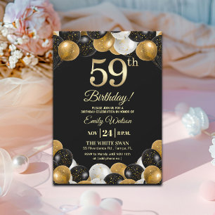 Elegant Black Gold Glitter 59th Birthday Party Invitation