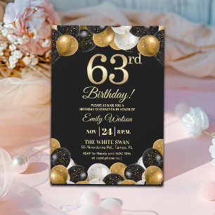 Elegant Black Gold Glitter 63rd Birthday Party Invitation