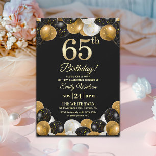 Elegant Black Gold Glitter 65th Birthday Party Invitation