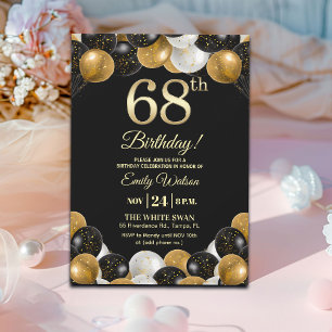 Elegant Black Gold Glitter 68th Birthday Party Invitation