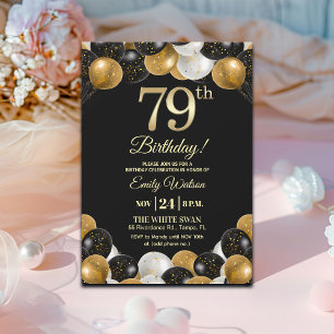Elegant Black Gold Glitter 79th Birthday  Invitation