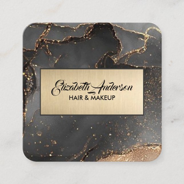 Elegant Black & Gold Glitter Agate Cutting Board Square Business Card (Front)