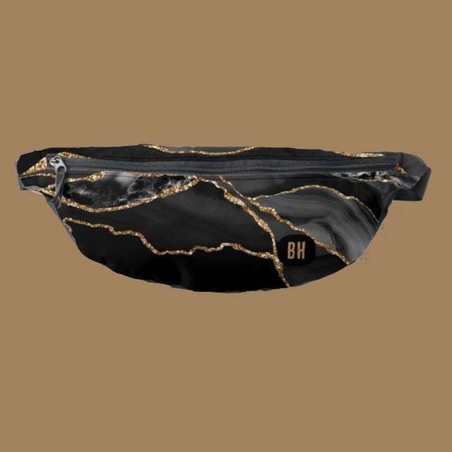 Elegant Black Gold Glitter Agate Marble Watercolor Bum Bags (Creator Uploaded)