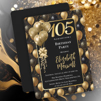 Elegant Black Gold Glitter Balloons 105th Birthday