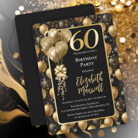 Elegant Black Gold Glitter Balloons 60th Birthday 