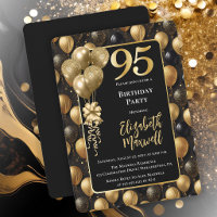 Elegant Black Gold Glitter Balloons 95th Birthday