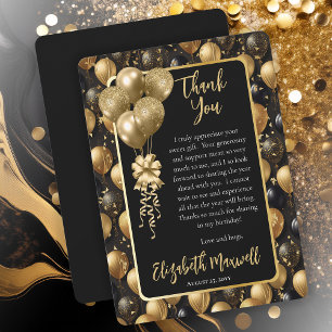 Elegant Black Gold Glitter Balloons Birthday  Thank You Card