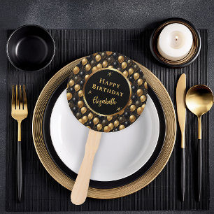 Elegant Black Gold Glitter Balloons Pattern A021 Hand Fan