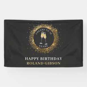 Elegant Black & Gold Glitter Birthday Banner