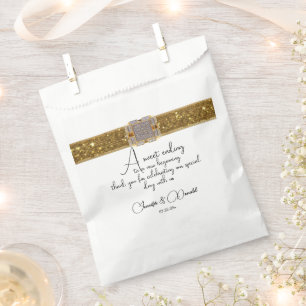 Elegant Black Gold Glitter Brooch Wedding Favour Bags