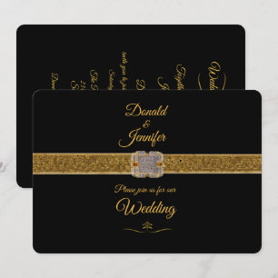 Elegant Black Gold Glitter Brooch Wedding Invitation