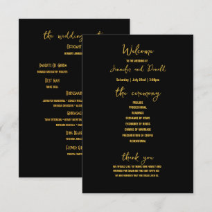 Elegant Black Gold Glitter Brooch Wedding Program Announcement