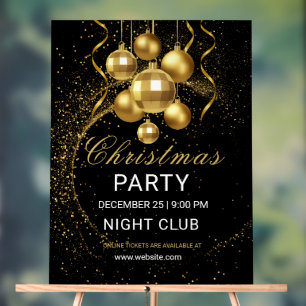 Elegant Black Gold Glitter Christmas Party Acrylic Sign