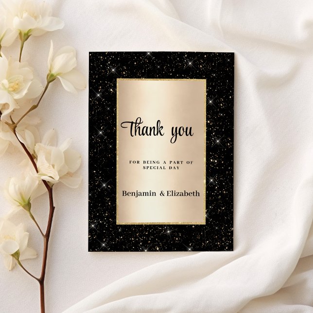 Elegant black gold glitter confetti Thank You  Invitation (Elegant black gold glitter confetti Thank You)
