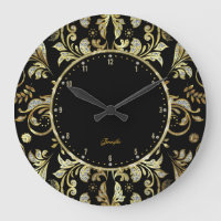 Elegant Black & Gold Glitter Floral Damasks 2