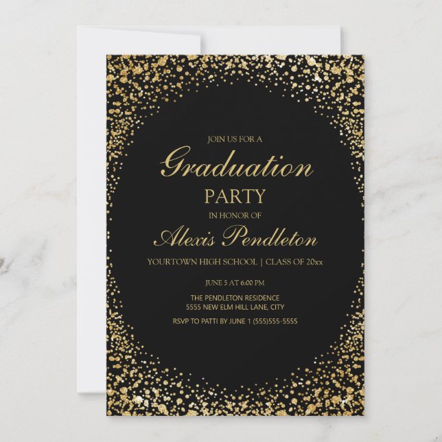 Elegant Black Gold Glitter Graduation Party Invitation (Front)