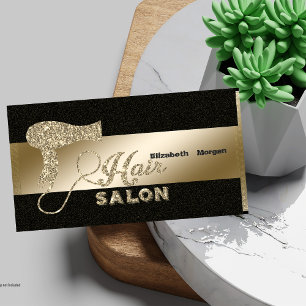 Elegant,Black,Gold Glitter Hairdryer Business Card