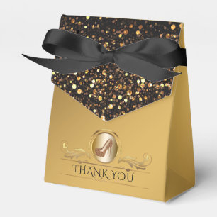 Elegant Black Gold Glitter High Heel Shoes Favour Box