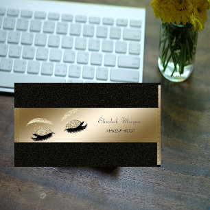 Elegant,Black,Gold Glitter Lashes,Makeup Artist Business Card