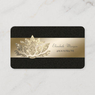 Elegant,Black,Gold Glitter Lotus Business Card