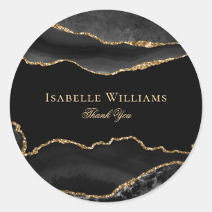 Elegant Black Gold Glitter Marble Agate Customise Classic Round Sticker
