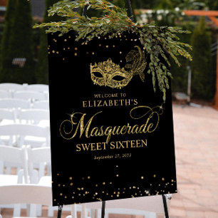 Elegant Black Gold Glitter Masquerade Party Poster