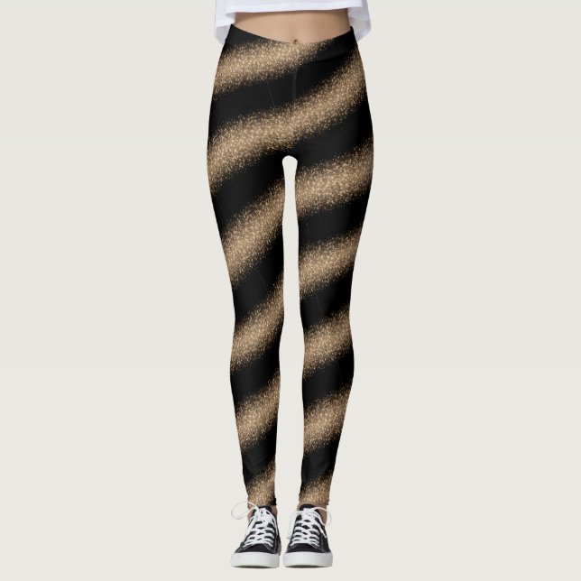 Elegant Black & Gold Glitter Ombre Leggings (Front)