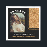 Elegant Black Gold Glitter Photo 30th Birthday  Napkin<br><div class="desc">Elegant Black Gold Glitter Photo 30th Birthday Party Napkins. Modern design with faux gold glitter on a black background with custom name and a photo in an arch frame.</div>