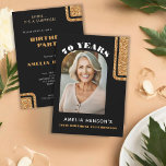 Elegant Black Gold Glitter Photo 70th Birthday Invitation<br><div class="desc">Elegant Black Gold Glitter Photo 70th Birthday Invitation. Modern design with faux gold glitter on a black background with custom name and a photo in an arch frame on the front. Customise the invitation on the front and on the backside.</div>