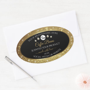 Elegant Black Gold Glitter Product Label with Logo