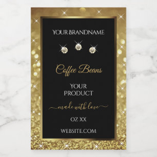 Elegant Black Gold Glitter Product Labels Jewels