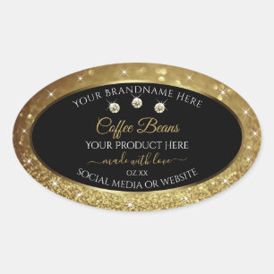 Elegant Black Gold Glitter Product Labels Jewels