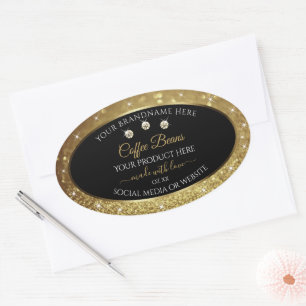 Elegant Black Gold Glitter Product Labels Jewels