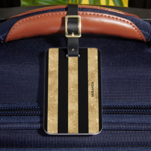 Elegant Black Gold Glitter Striped Luggage Tag