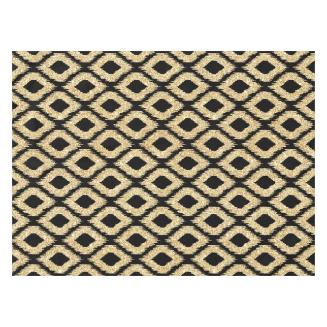 Elegant Black Gold Glitter Tribal Pattern Tablecloth (Front (Horizontal))