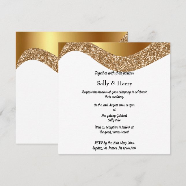 ELEGANT BLACK GOLD GLITTER WAVE  INVITATION (Front/Back)